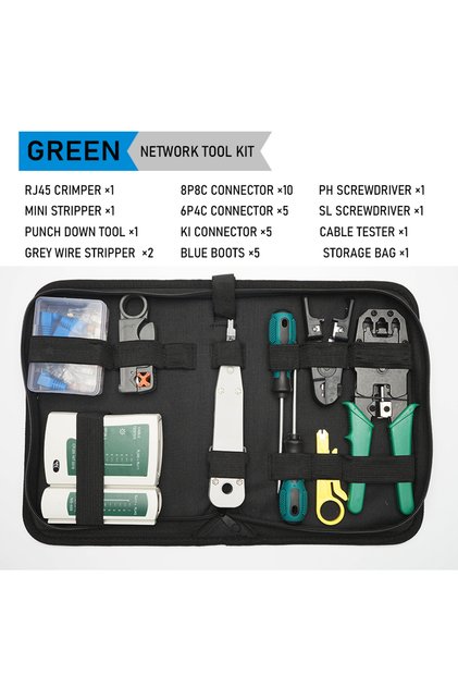 GREEN RJ45 RJ11 RJ12 Computer Network Repair Tool Kit LAN Cable Tester Wire Cutter Screwdriver Plier