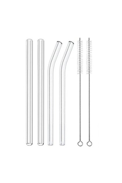 Clear 4 Pieces/Set 16cm Short Glass Straws with 2 Cleaning Brushes, Eco-Friendly Reusable Straws for