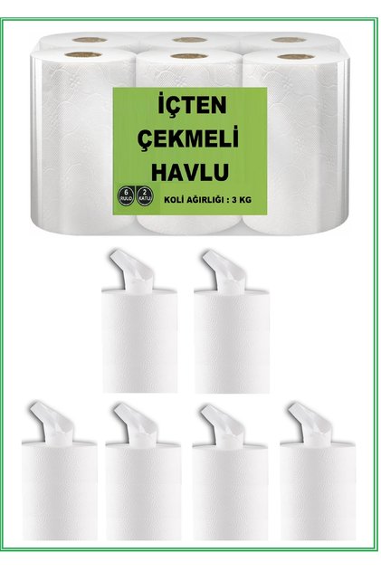 İçten Çekmeli Havlu 6 Rulo 3 Kg ( % 100 Selilöz )