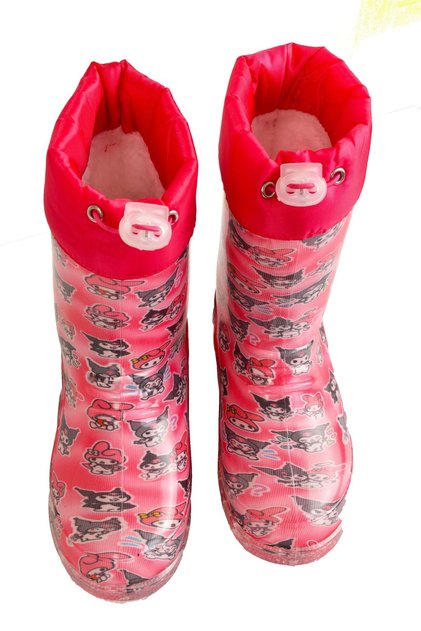 Girl's Kuromi Printed Plush Inside Waterproof Rain Boots