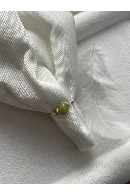 Green Ceyt Silver Wire Handmade Natural Stone Ring