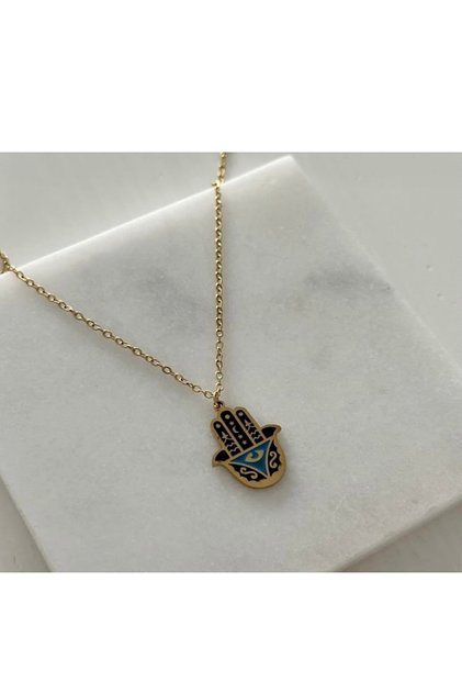 Lacivert Çelik Hamsa Kolye