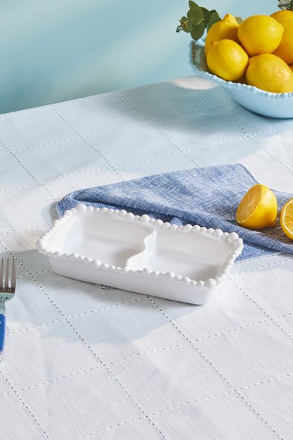 Perla Melamine Compartment Snack Bowl Rectangular 23 cm White