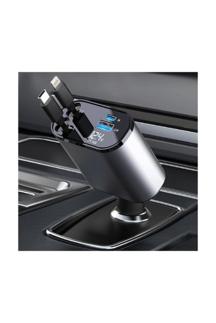 4 in 1 Retractable 60W Fast Car Charger Adapter with USB & Type-C Ports – Lightning Compatible