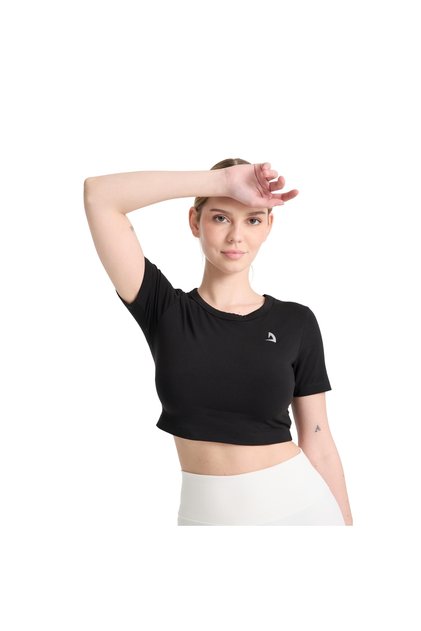 Women's Black 80% Modal 20% Elastane Short Sleeve Compression Sports Crop - Breathable and Stretchable Crop