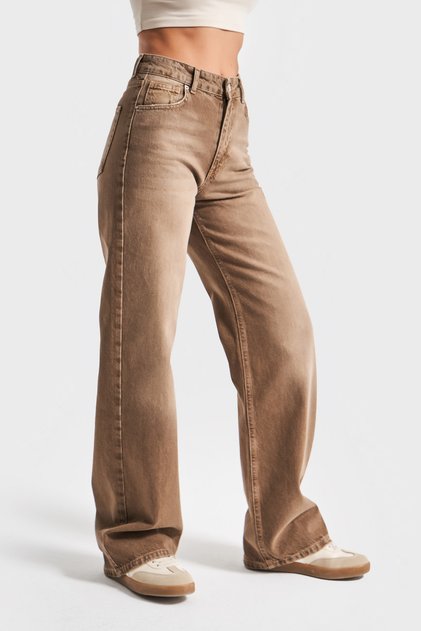 Blugi de damă Stonewashed maro 2s5-16 cu talie înaltă, 100% bumbac, denim