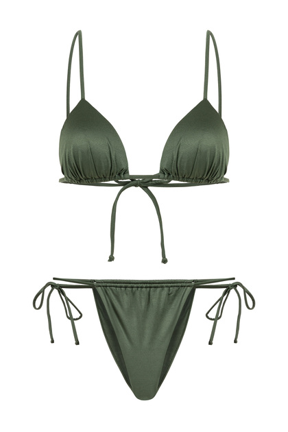 Haki Yeşil Büzgülü MARLA Üçgen Bikini Takım