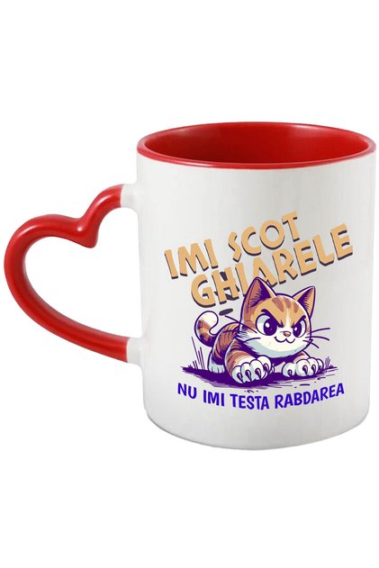 Cana Cu Pisica Furioasa Cu Gheare Text Haios Imi Scot Ghearele Nu Imi Testa Rabd, Cu Maner Inim Stg