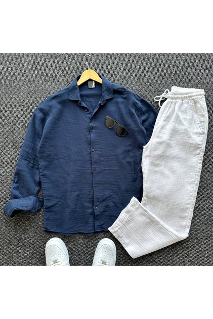 Men's Muslin Fabric Regular Shirt Pants Set
