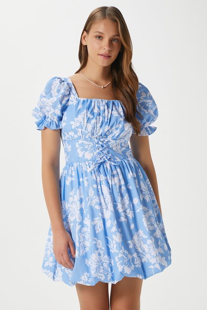 Women's Lina Back Elastic Blue Balloon Dress 00039