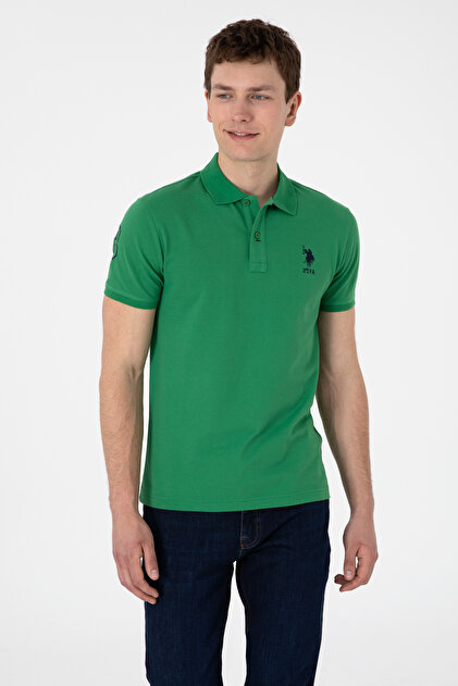 Men's Slim Fit Polo Collar Green Basic T-Shirt 50305929-VR054