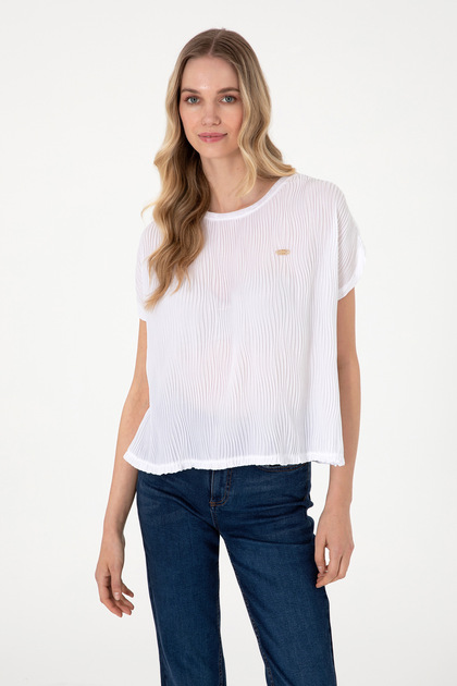 Women's White Crew Neck T-Shirt 50300776-Vr013