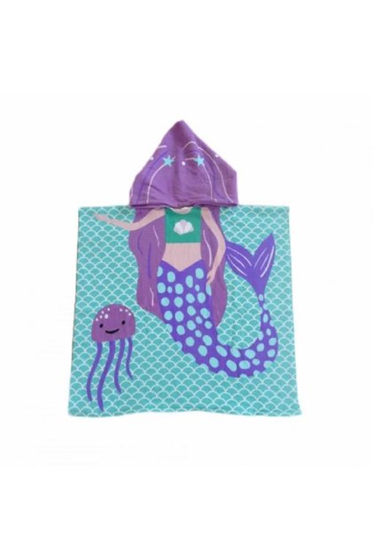 Prosop Poncho de plaja pentru copii, dimensiune 60x120 cm, Sirena Mov