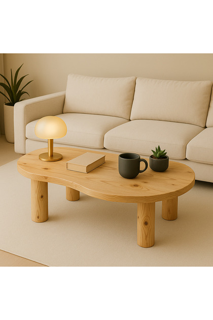 Modern Tasarımlı Masif Ahşap Orta Sehpa Minimal ve Şık Masif Ahşap Sehpa Doğal Dokulu Natural Çam