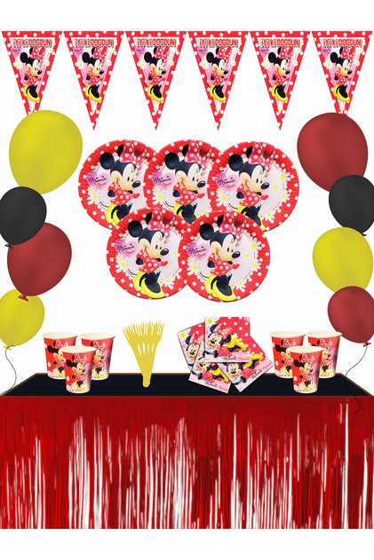 Set de decorațiuni pentru petrecerea de aniversare Mini Mouse, cu fustă metalizată, pentru 8 persoane