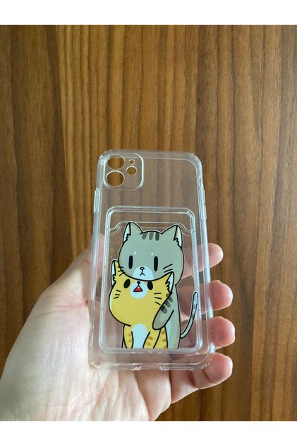 iPhone 11 Silicone Phone Case with Kitten Printed Card Holder