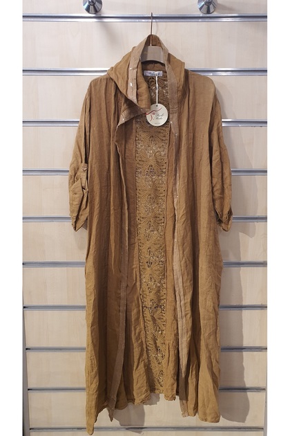 Italian Cap Sequin and Lace Detailed Hooded Linen Jacket