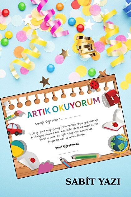 43 cici süsler organizasyon Artık Okuyorum Belgesi 10 Adet Karton