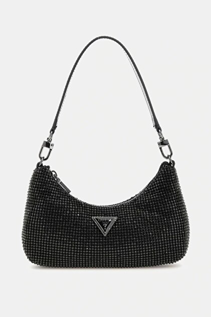 Guess ZALINA MINI TOP ZIP SHLDR BAG Kadın Siyah Omuz Çantası