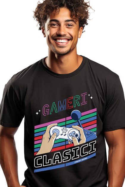 Tricou Barbati Gameri Clasici Maneta Vintigi Veteran Lume Noua Cu Imprimeu Pe Fata, 100% Bstg