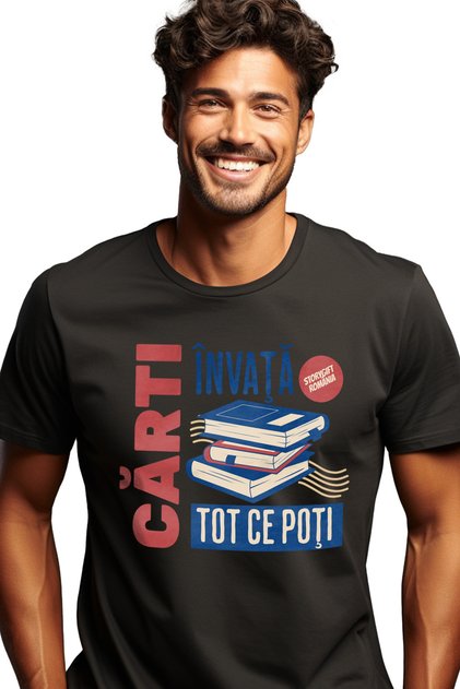 Tricou Barbati Invata Tot Carti Educatie Inteligenta Cu Imprimeu Pe Fata, 100% Bumbac, Nestg