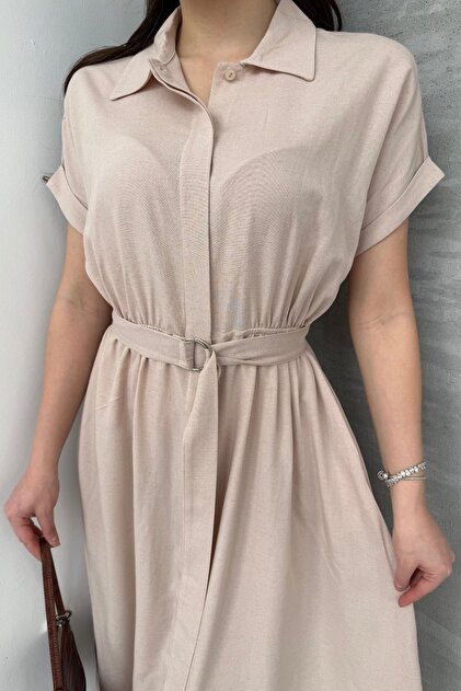 beige shirt dress with belt Women Boho Maxi Dress Sexy Summer Short Sleeve Side Slit Loose Evening Party Long Beach Dress with Pocket Vestidos 2021