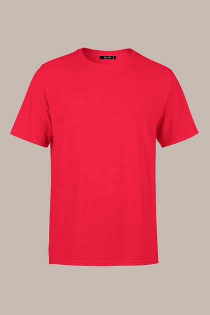 Erkek Kırmızı %100 Pamuk T- Shirt Regular Fit Rahat Kesim Bisiklet Yaka Basic Tişört