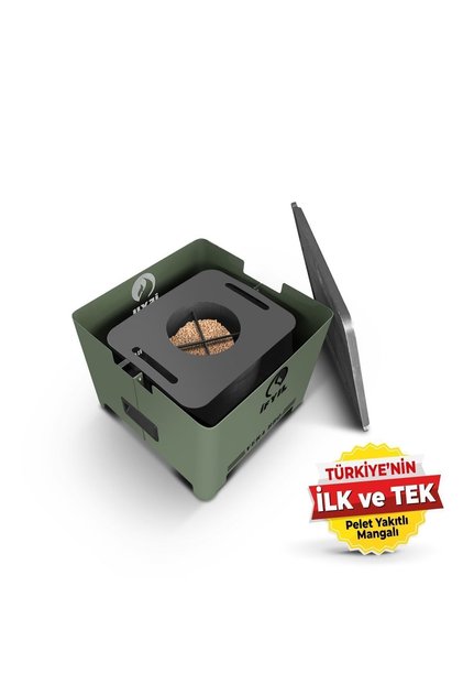 Vera Pelet Yakıtlı Dumansız Sağlıklı Döküm Izgaralı Mangal & Barbekü (2 Kg Pelet Hediyeli) - Yeşil