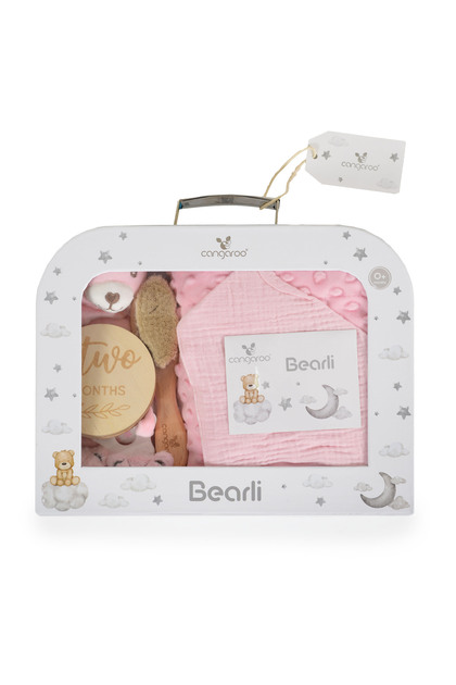 Set cadou Bebelusi din 6 Piese, Cangaroo Bearli Pink, ideal nou-nascut