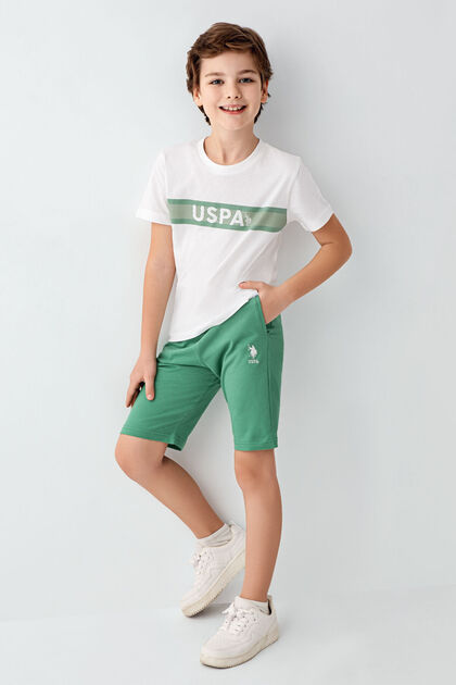 طقم برمودا U.S. Polo Assn للأولاد، باللون الأبيض