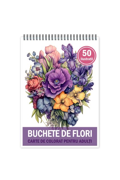 Carte de colorat antistres, 50 de ilustrații, buchete de flori, 106 pagini, format: A5
