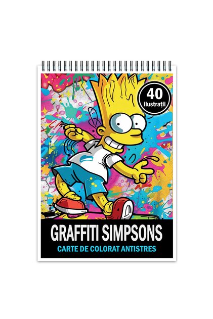 Carte de colorat antistres, 40 de ilustrații, Graffiti Simpsons, 86 de pagini, Format: A5