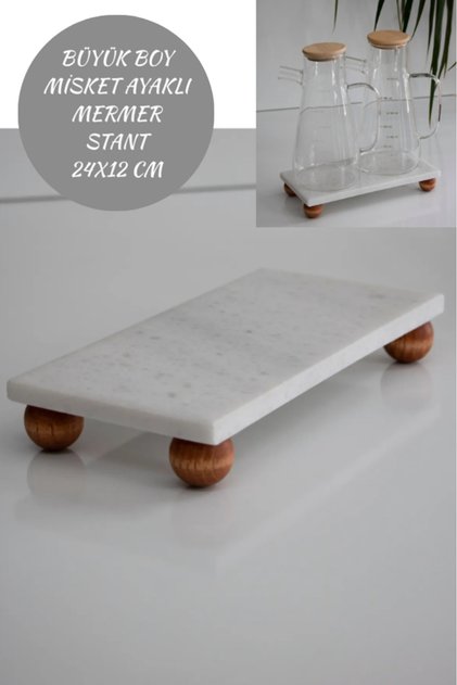 24X12 CM Misket Ayaklı Doğal Mermer Yağdanlık Altlığı,Dekoratif Mermer Stant