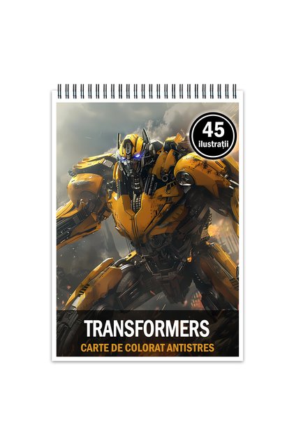 Carte de colorat antistres, 45 de ilustrații cu Transformers, 96 de pagini, Format: A5