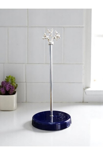 Paper Towel Holder Roll Napkin Holder Kitchen Accessory Ceramic Navy Blue Silver - Feray Home