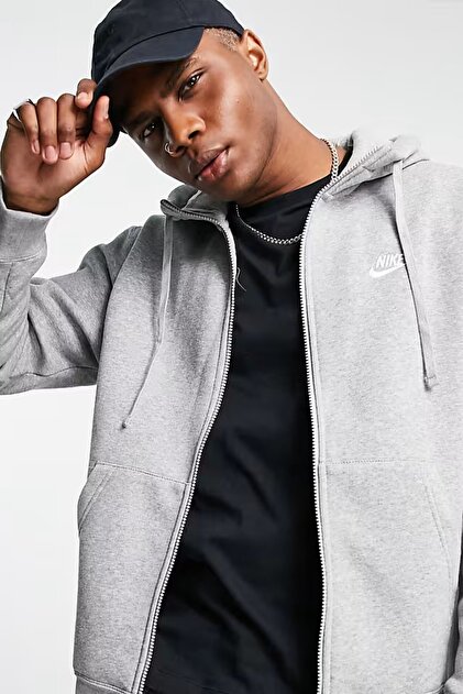 Nike Sportswear Club Full Zip Hoodie Erkek Gri Sweatshirt - Fiyatı