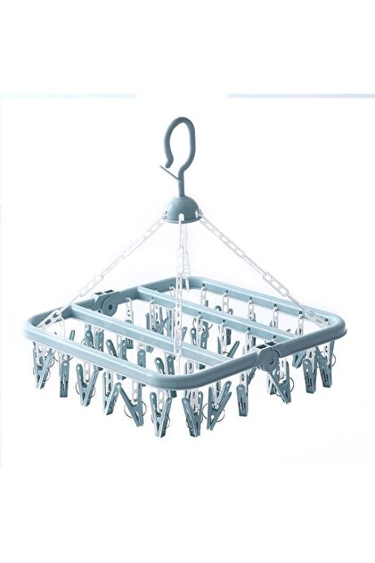uscător de rufe, 32 de cleme, plastic, pliabil, rotație 360 de grade, 32x32 cm, albastru