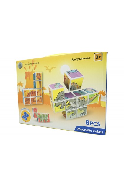 Set Inteligent De Cuburi Magnetice Pentru Copii, 8 Piese, Puzzle Dinozauri, +3 Ani, Multicolor