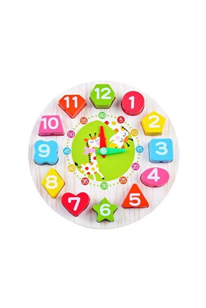Jucărie educativă, tip Montessori, model de ceas girafă, din lemn, 12 piese, multicolor