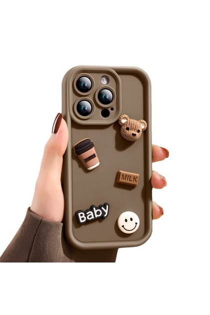 Husa de Protectie, Flippy, pentru Apple iPhone 14 Pro Max Ursuleti 3D Antisoc Protectie Camera Maro