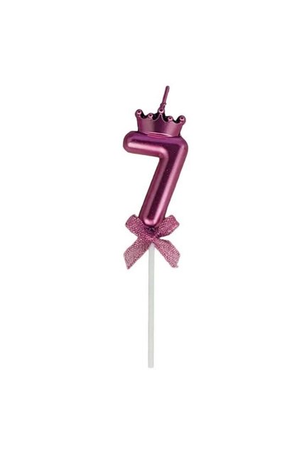 Lumânare numărul 7, coroană rabatabilă cu fundă, decor pentru tort, 6 x 2,5 cm violet