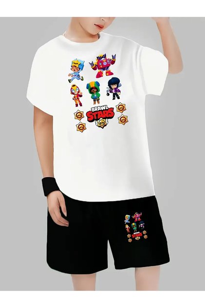 Children's Brawl Stars Printed Shorts T-Shirt Bottom Top Set 100% Cotton