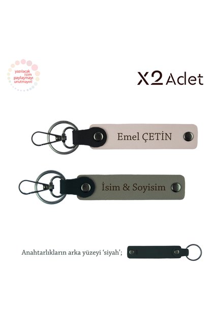 Set of 2 Keychains with Names Written, Ash Gray-Powder-Black, Romantic Gift for Doctor