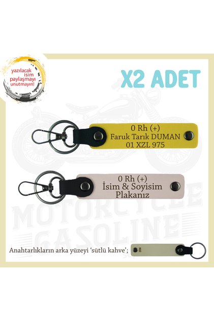 Name Plate and 0 Rh (+) Blood Group Written Gift Leather X2 Keychain, Powder-Yellow-Sk, Drivers