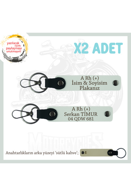 Set, White-Sk, Emergency X2 Leather Keychain with Name Plate and a + Blood Group Written Suitable for Biker Style