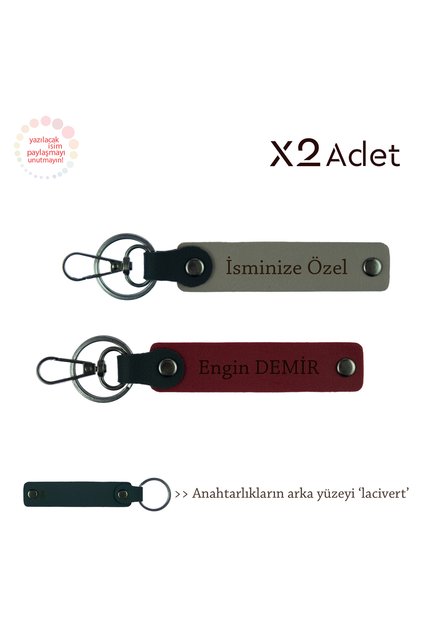 2-Piece Keychain Gift Set with Name Written, Ash Gray-Claret Red-Navy Blue, Meaningful Gift for New Year