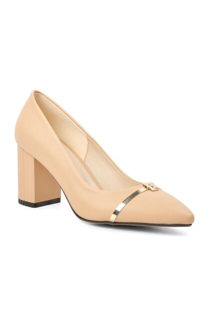 Classic Heeled Stripe Detailed Shoes Women's High Heels Cream