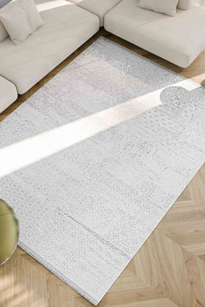 Abstrakt gemusterter, waschbarer, rutschfester Chenille-Teppich in Grau für das Wohnzimmer 8309