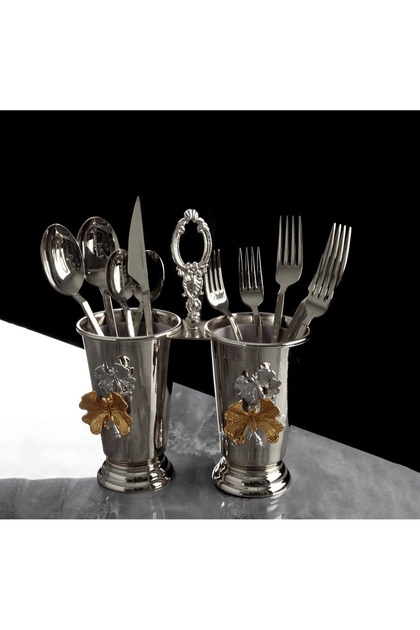 Set of 2 Silver Spoon Holders with Butterfly Figure