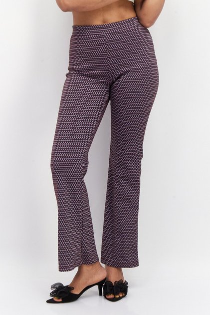 Women Wide Leg Allover Printed Dress Pants, Purple Combo